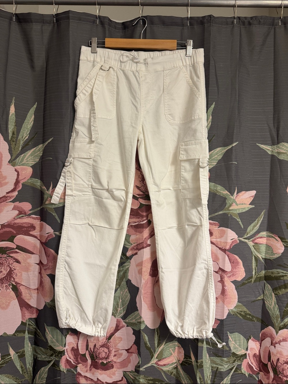VIP White Cargo Ankle Jeans with Drawcord Hem